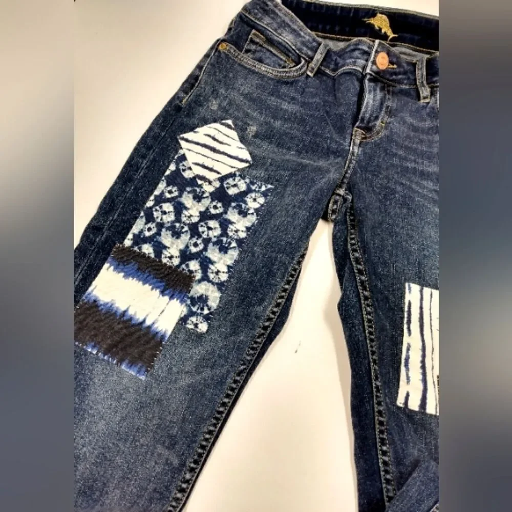 Tommy Bahama Boho Patchwork Vintage Boyfriend Slim Denim Jeans Pants Sz 26 - Picture 3 of 16